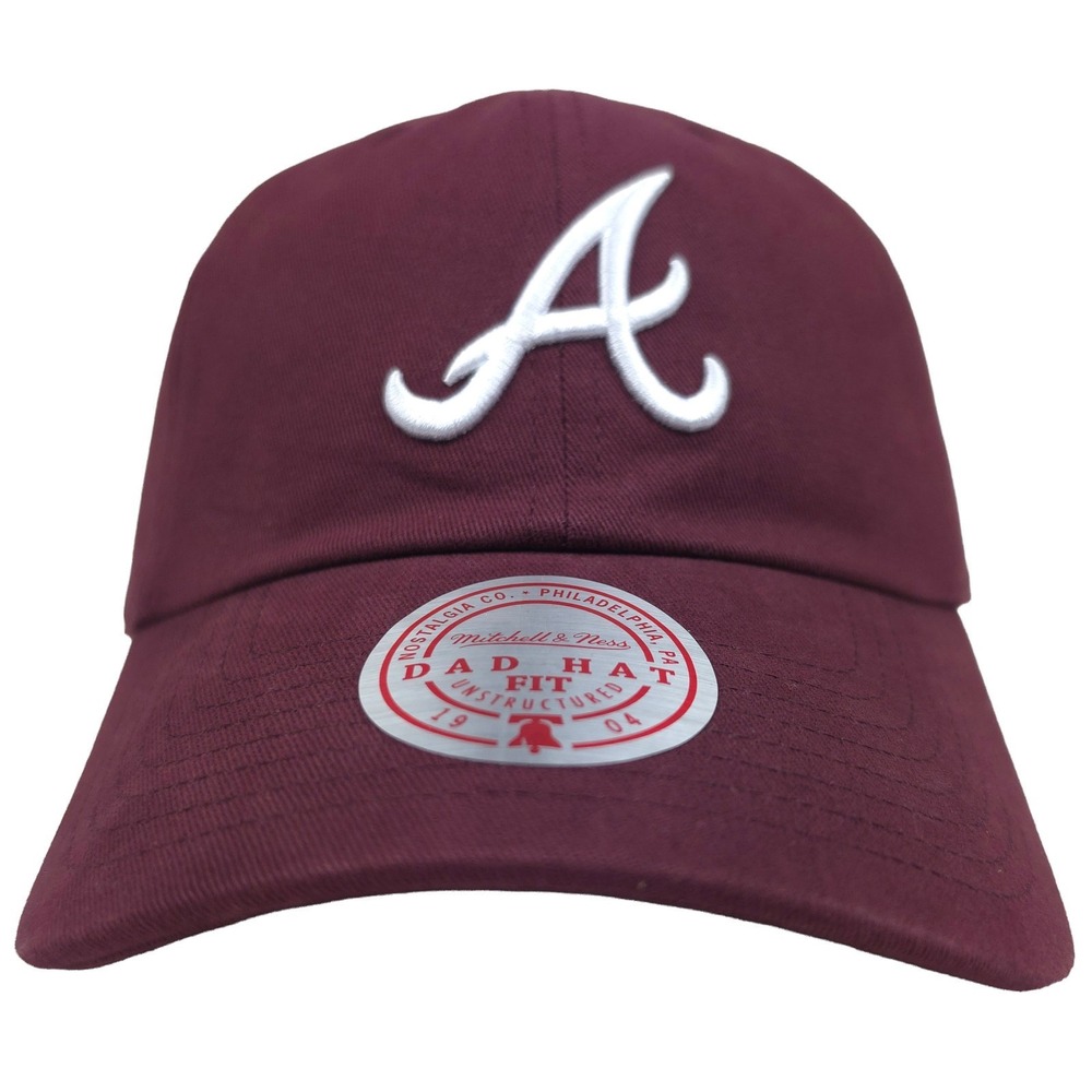 Atlanta Braves Mitchell & Ness MLB Dad Hat Cap Embroidery 3D Logo Maroon NWT